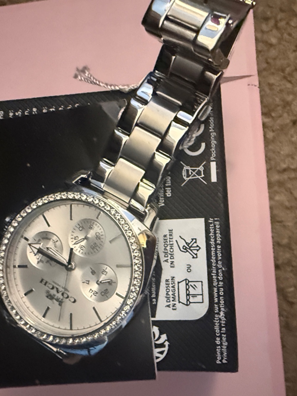 Coach Silver Crystal-Accent Stainless Steel Bracelet Watch